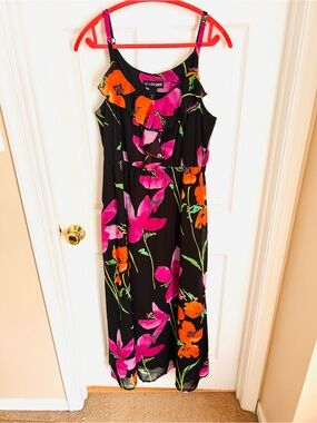 Lane Bryant Black Maxi Dress with Pink & Orange Floral Print